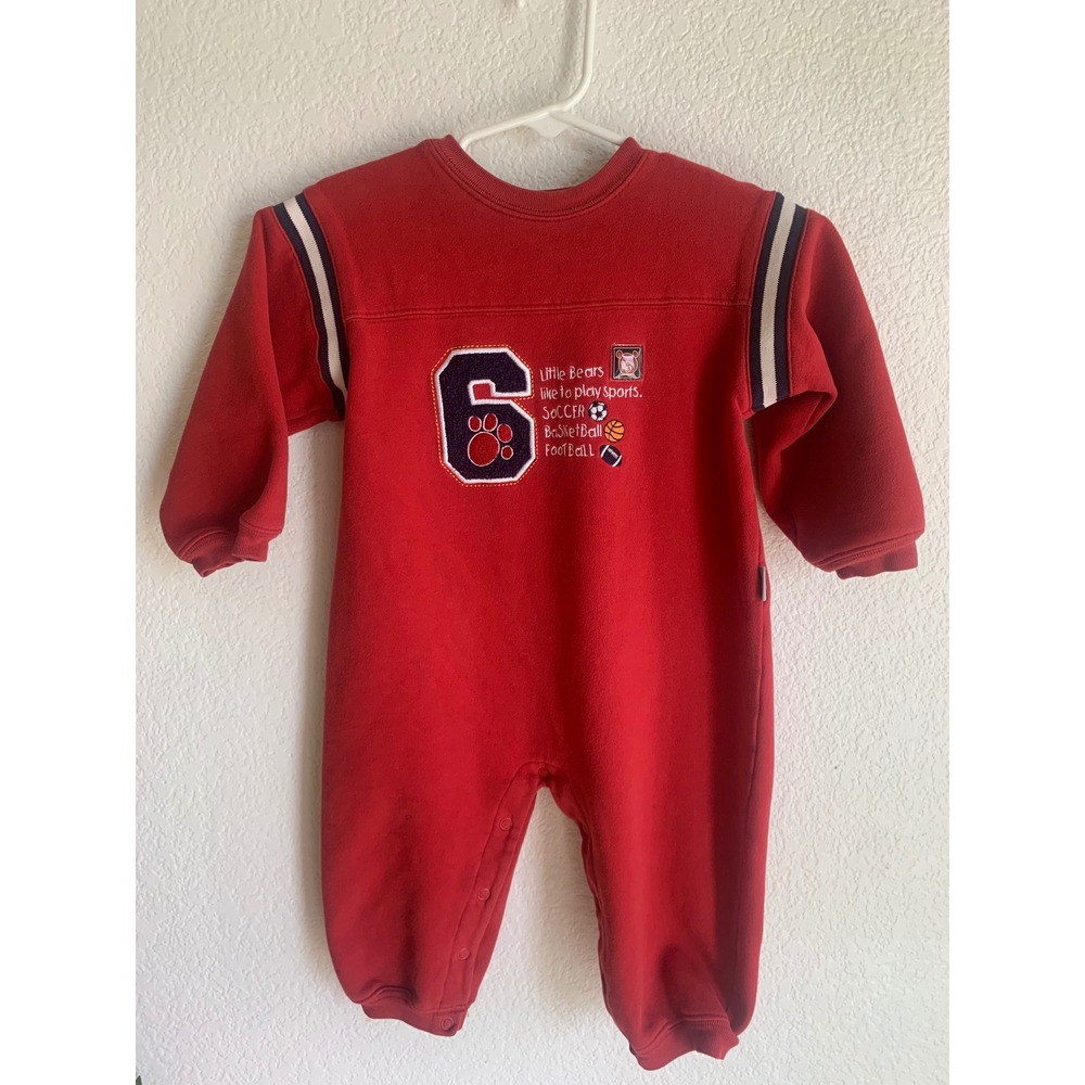 Carters Baby Boy Red‎ Sports Fleece Romper One Piece 24M Varsity Stripe Vintage